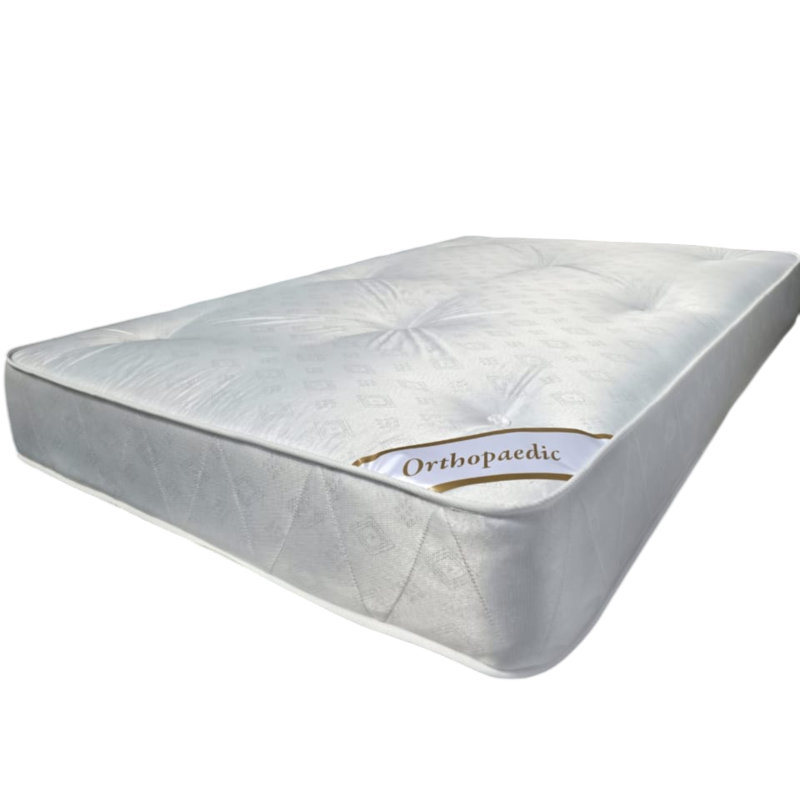 Budget Friendly Orthopaedic Med-Firm Mattress, White Damask Cover and border, Dual Sided, Tufted, 22CM / 9 INCH Deep.