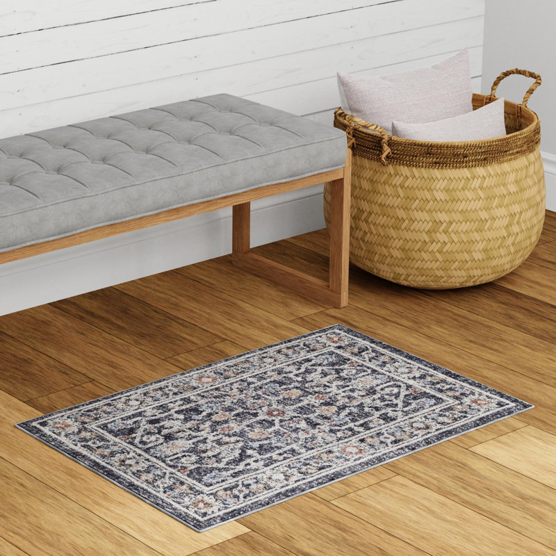 Tapis traditionnel gris foncé / brun clair, Rectangle 5 pi 3 po x 8 pi