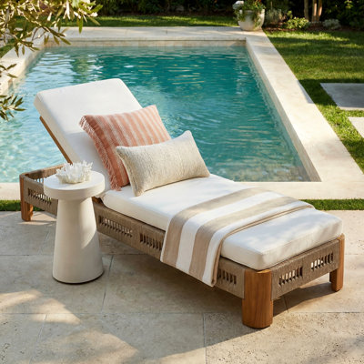 Aveline  Modern Coastal Acacia Wood Outdoor Chaise Lounge with Cushions & Adjustable Backrest