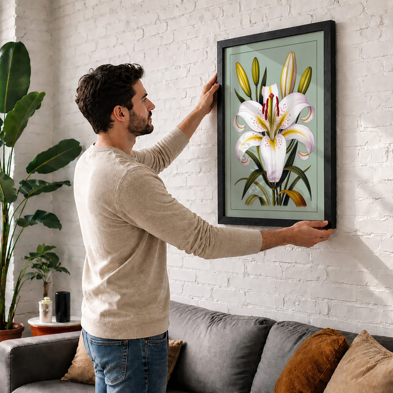 White Lily Study Botanical - Print, A2 - 59.4 x 42.0 cm, White