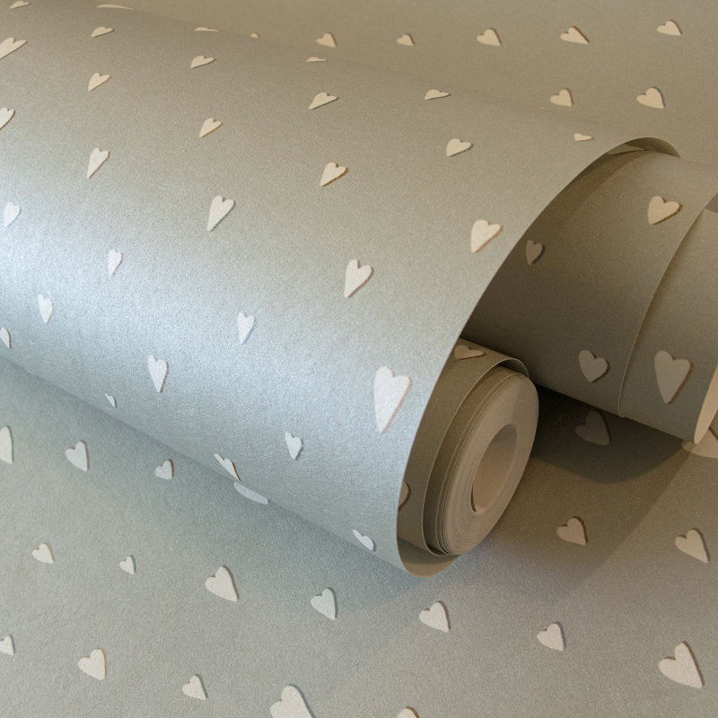 Alianis Smooth Glitter Hearts 10.05m x 53cm Wallpaper Roll, Sage