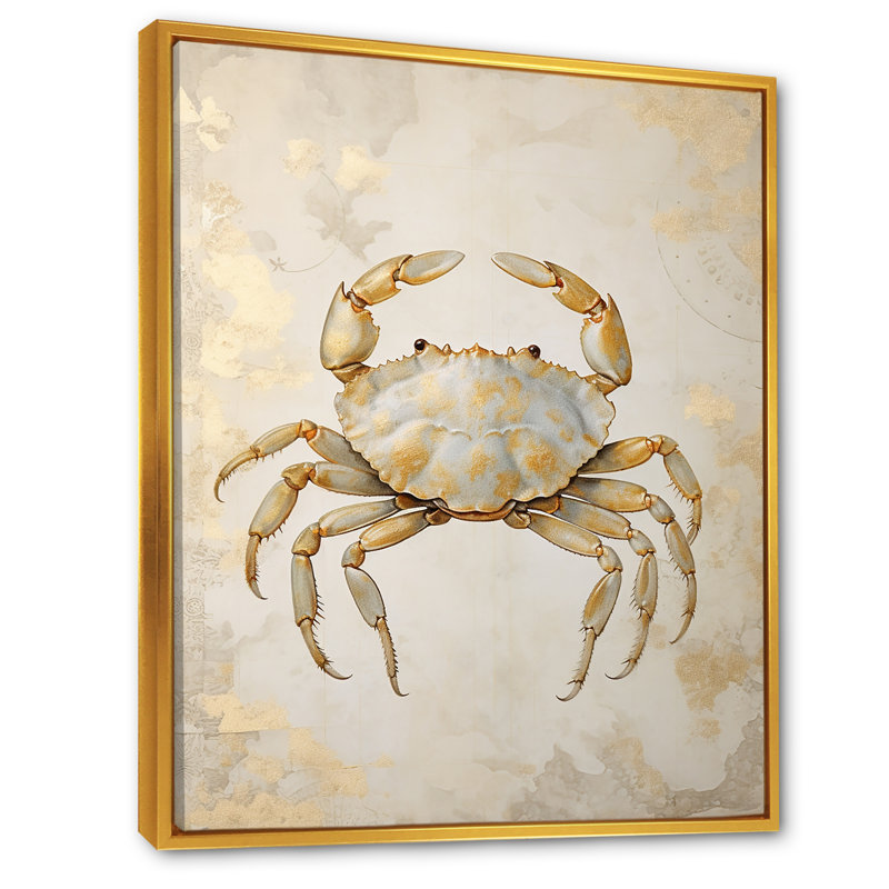 Minimalisme crabe, peinture II sur toile, Cadre flottant doré, H 20 po x l 12 po x P 1 po