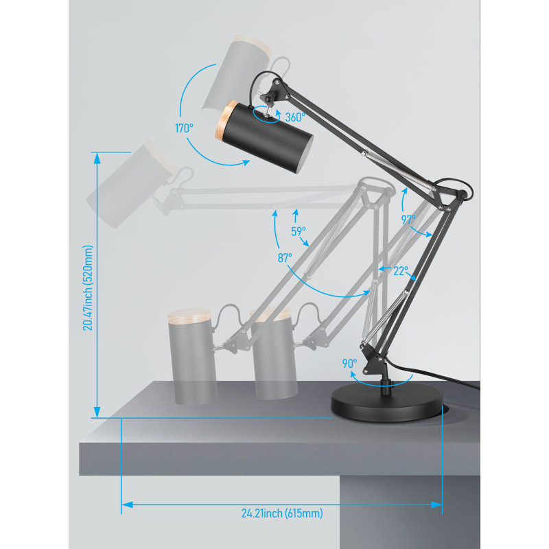 Adjustable Black Clip-On Lamp with Shelf, 40W
