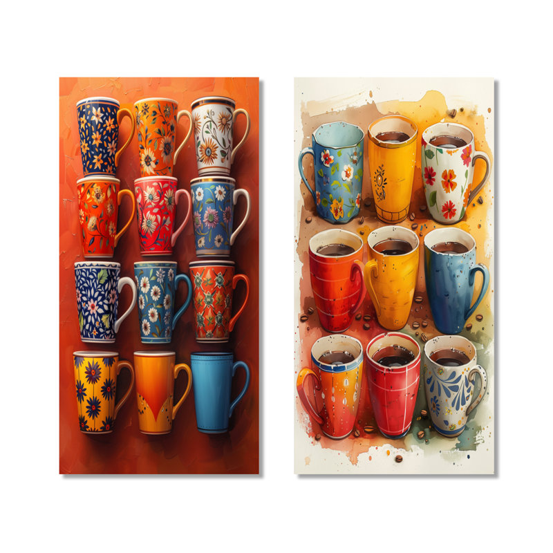 Ensemble de 2 tasses à café rouge et bleu Boho Morning, H 32 po x l 32 po