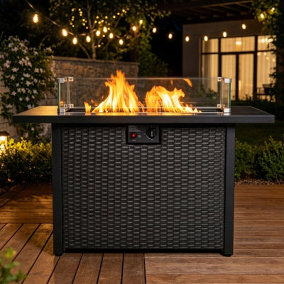 Table de foyer d'extérieur au propane 2 en 1 avec pare-brise en verre de 50 000 BTU 44 po avec pare-vent en verre résistant aux intempéries et convertible en table de salle à manger pour jardin