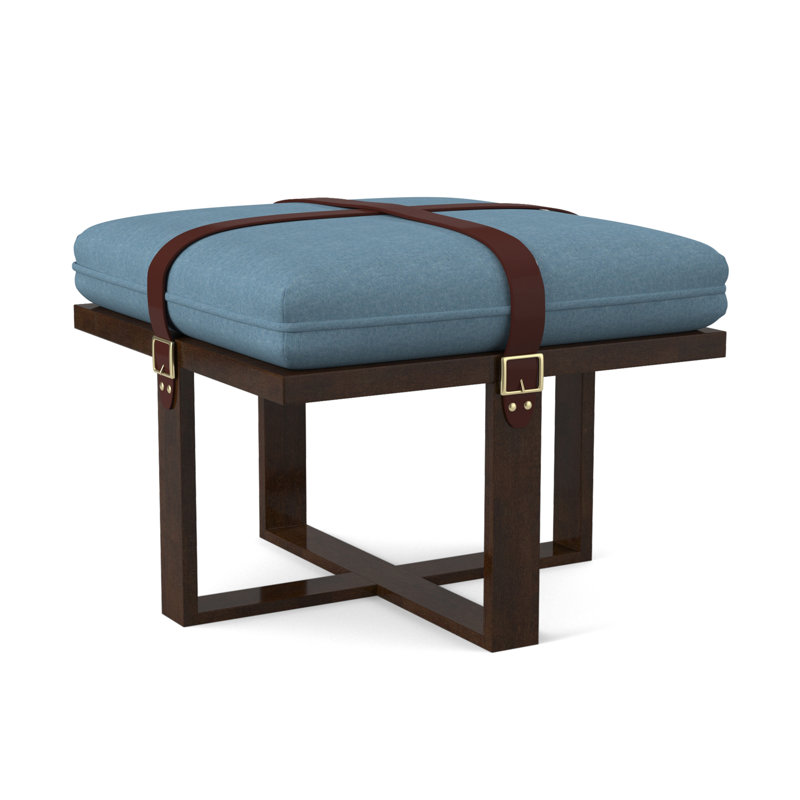 Square Ottoman, American Walnut, Edworth Ocean Viscose