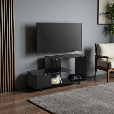 Meuble télé 48 po avec plateau en faux marbre noir Teagan, l 47,07 po x P 15,56 po x H 23,74 po