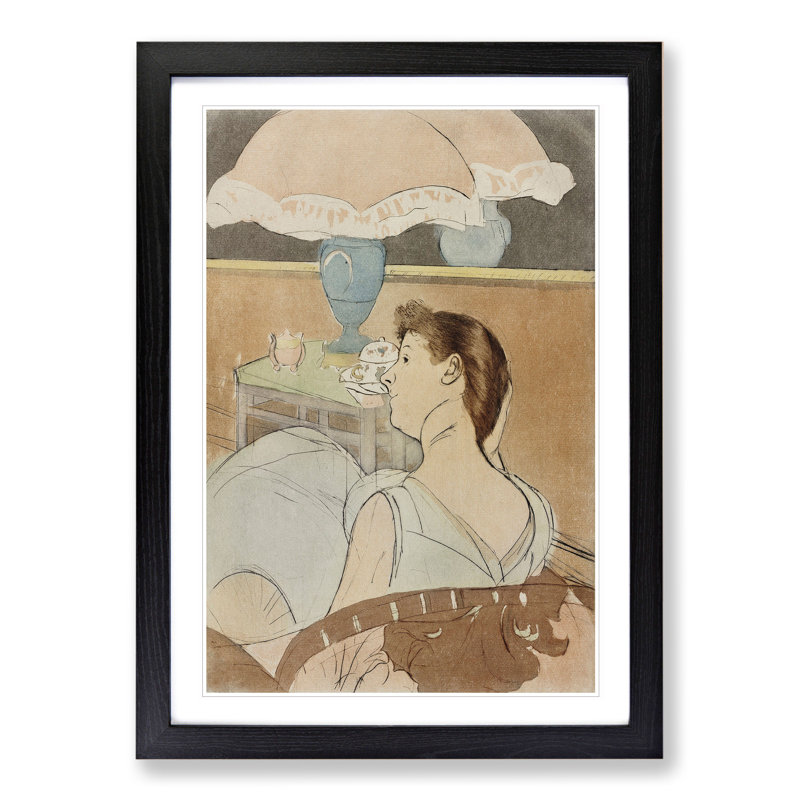 Woman by the Lamp by Mary Cassatt - Picture Frame Painting, 65cm H x 48cm W x 2cm D, Black Framed