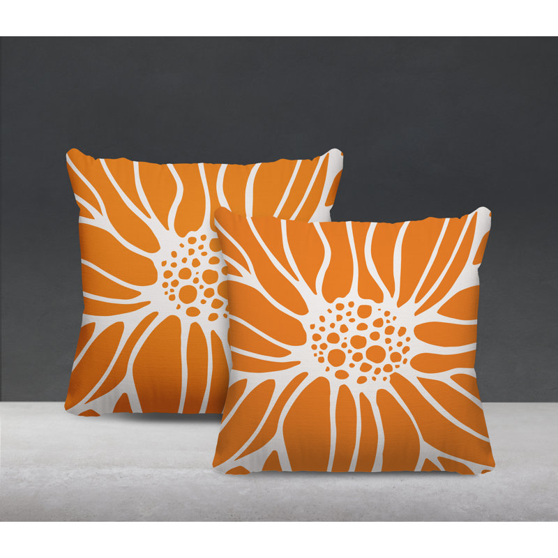 Floral Outdoor Reversible Throw Pillow, 15W" x 15H", Orange