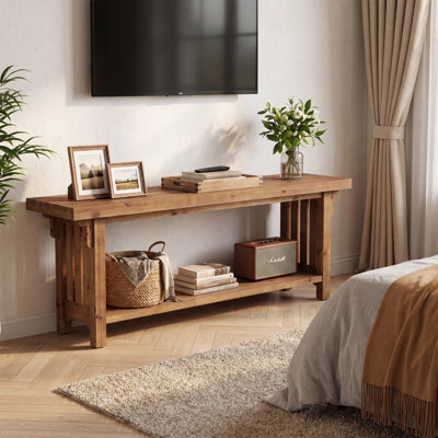 Solid Wood TV Stand for TVs up to 65", Farmhouse Entertainment Center with Storage Shelf