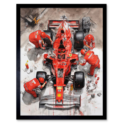Grand Prix Race Car Wheel Change Aerial Shot - Single Picture Frame Print