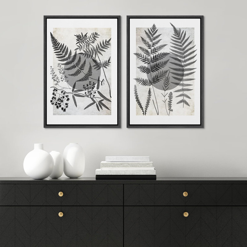 «Retro Vintage Blooming Pink Flowerbuds», 2 pièces sur toile, Cadre noir, H 24 po x l 16 po