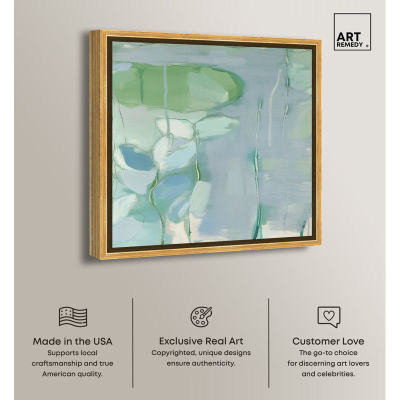 Large Green and Blue Abstract Canvas Art with Gold Frame