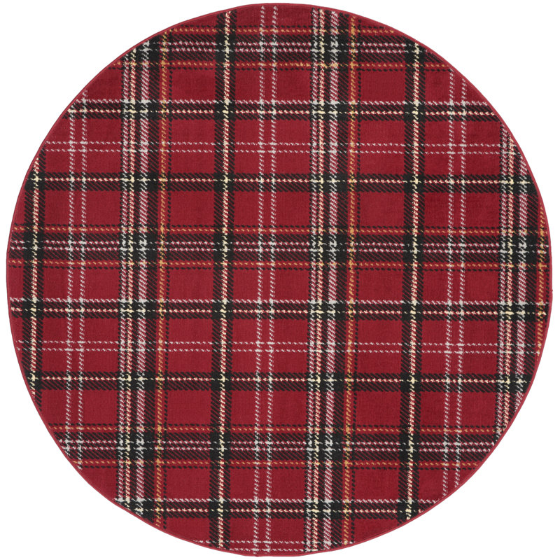 Huntur Plaid Indoor Rug, Round 5'3"