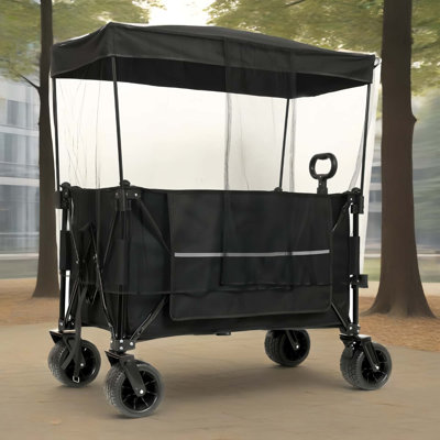 Collapsible Foldable Extended Wagon with canopy,480lbs Weight Capacity, Heavy Duty Folding Utility Garden Cart with Big All-Terrain Beach Wheels & Dri -  Polyfurniture, W2932P253157