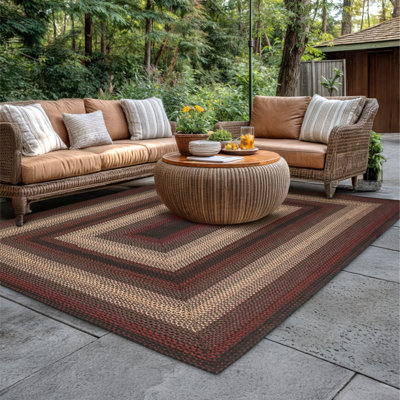  Braided Rug Washable Indoor/Outdoor Gray/Cream/Black/Red Rug