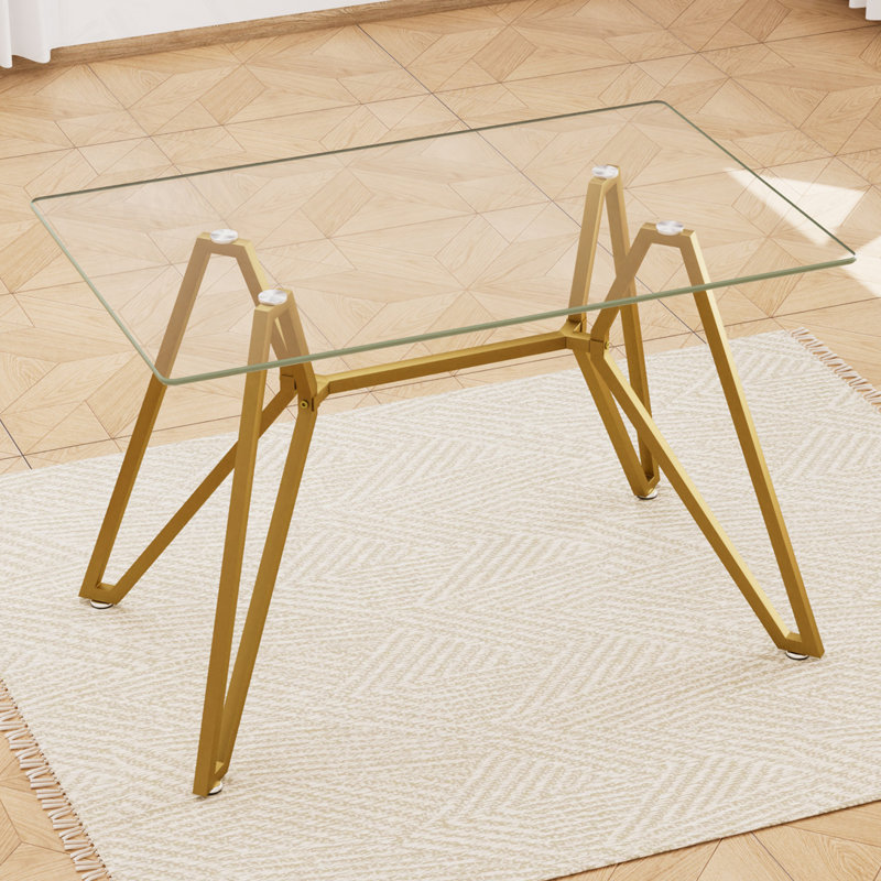 rectangular glass dining table, suitable for 1-8 people, modern style home kitchen dining table, equipped with sturdy metal table legs,suitable for dining room,living rooms, offices, Gold