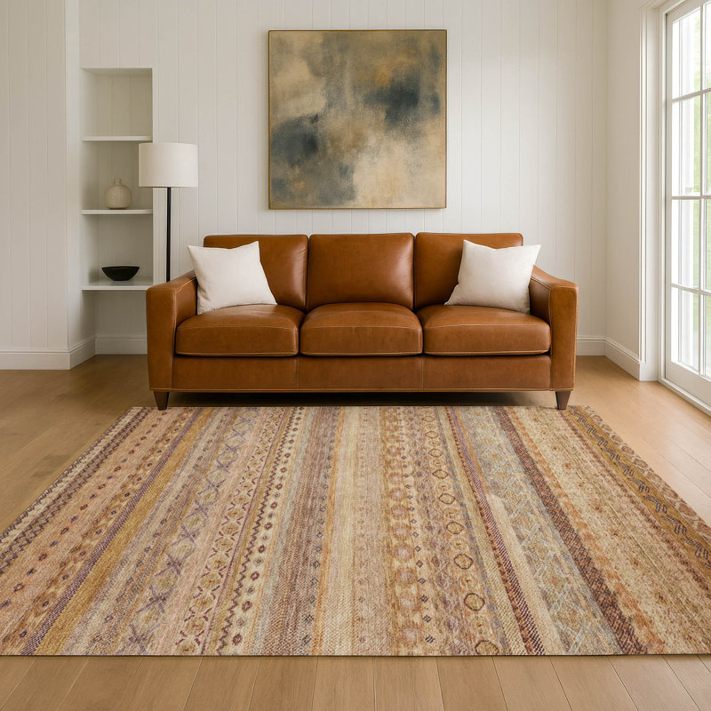 Tapis rayé intérieur / extérieur lavable à la machine ACN2722, Terre cuite, 10 pi x 14 pi