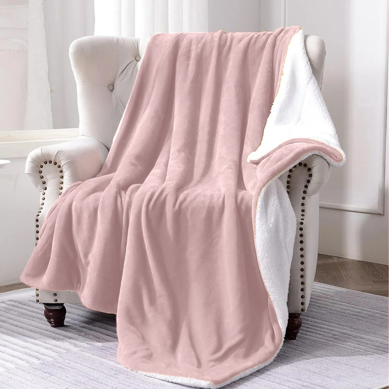 Sanborn Soft Reversible Sherpa Fleece Fur Thick Blanket Throw, 130cm x 150cm, Pink