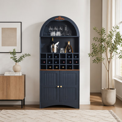 Armoire à vin autoportante en bois aggloméré anti-égratignures avec support à vin amovible et tablettes réglables