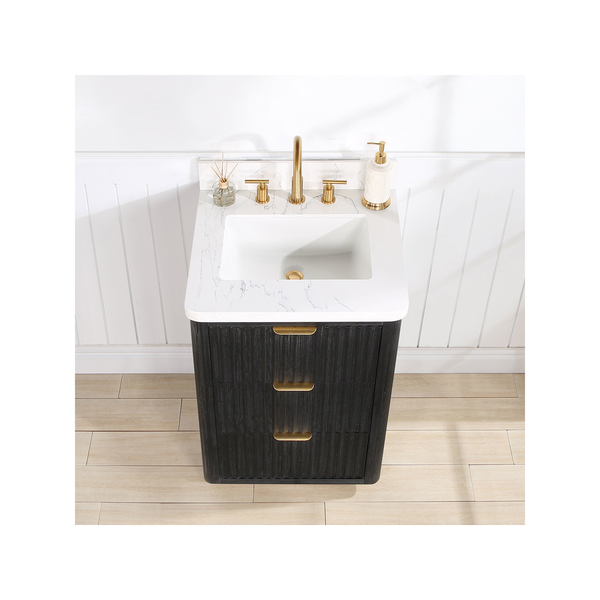 Adela 24'' Single Bathroom Vanity, Gold, Black, White