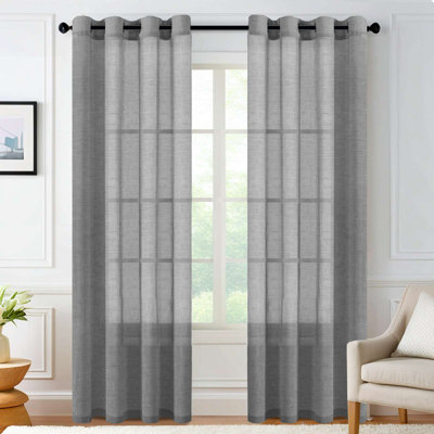 Linen Blended Textured Semi-Sheer Grommet Curtains - 37"/52" Widths Semi-Private & Light-Filtering Linen-Style Panels for Bedroom 