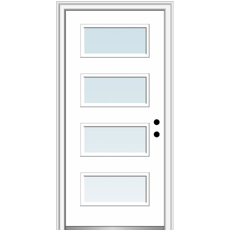 Porte d'entrée pré-suspendue en acier peint 4 lumières à 4 lumières, H 80 po x l 32 po x P 1,75po, Blanc brillant