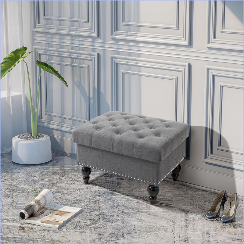 Repose-pieds de salon avec repose-pieds gris ardoise capitonné classique de 25 po | Bois | Noir