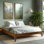 Lit plateforme en bois massif sans tête de lit Mervyn, base de lit moderne de style Mid-Century, lit en bois de taille grand lit compatible avec tous les matelas, aucun sommier requis, assemblage facile, caramel