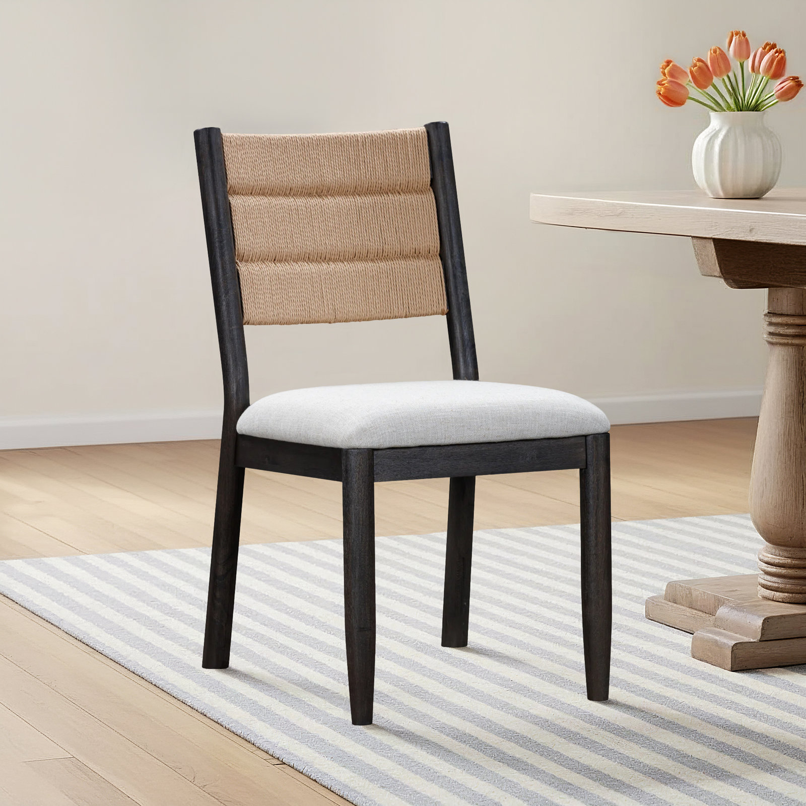 Shay Woven Side Chair, Black