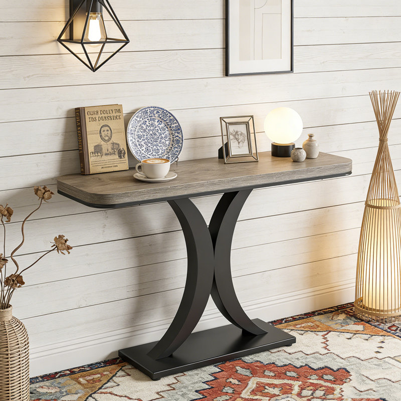 Table de vestibule étroite avec base géométrique, Gray/Black