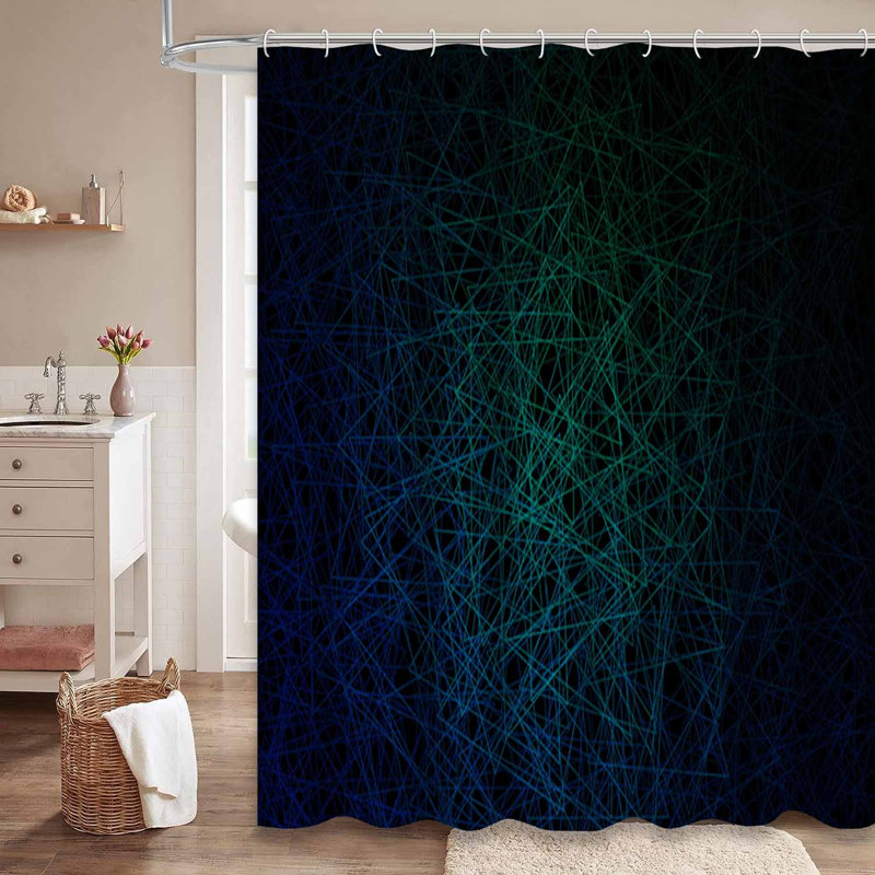 Rideau de douche bleu foncé à motif géométrique abstrait avec 12 crochets, L 72 po x l 78 po