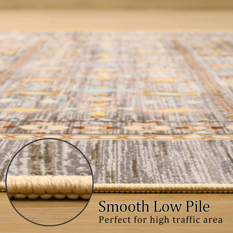 Groner Machine Washable Moroccan Area Rug Aztec Geometric Carpet With Non-Slip Backing, Rectangle 5' x 8'