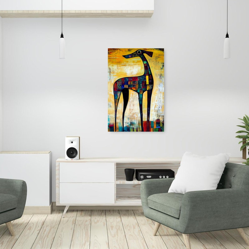 «Vibrant Patchwork Dog», impression d'art moderne et coloré, 36" H x 24" W