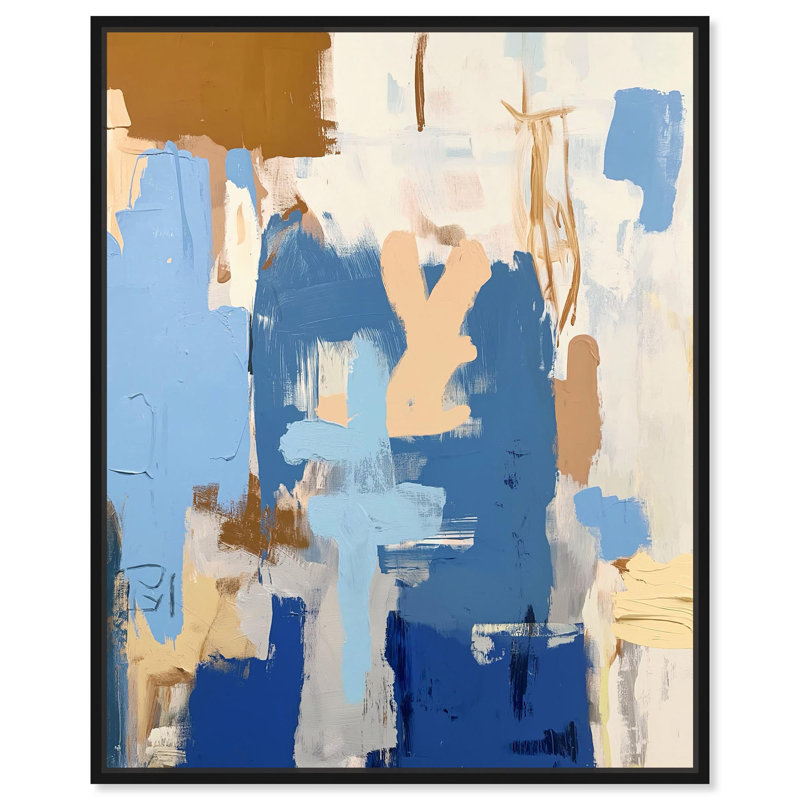 «Sky and Sunlight I», toile moderne bleue abstraite par Art Remedy, H 21 po x l 17 po, Cadre flottant noir