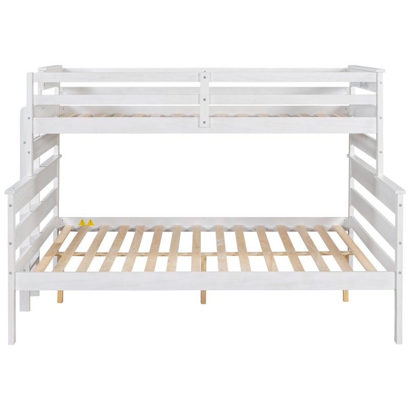 Twin XL Over Queen Bunk Bed, Detachable Wood Frame With Ladder, White