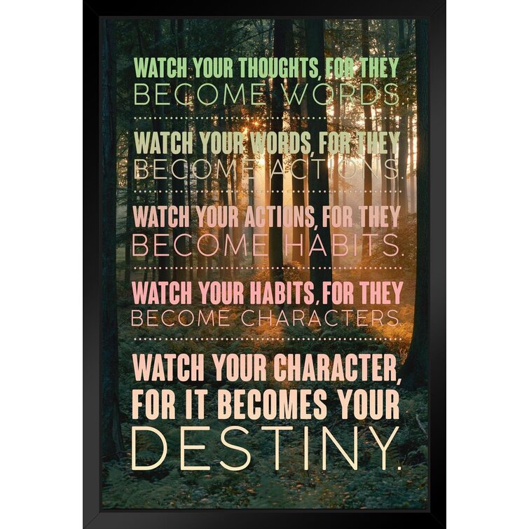 Watch Your Thoughts Forest Photo Motivational Inspirational Teamwork Quote Inspire Quotation Gratitude Positivity Motivate Sign Word Art Good Vibes Empathy Black Wood Framed Art Poster 14X20