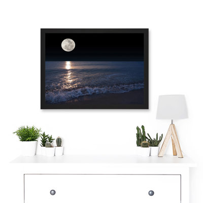 Full Moon Sea Tide Beach At Night Photo - Single Picture Frame Art Prints