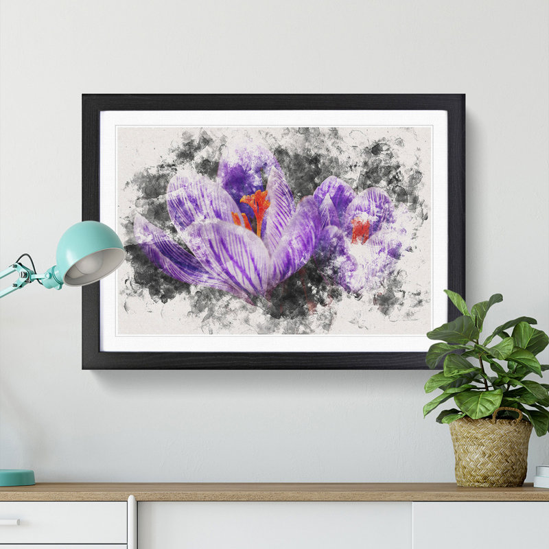 Purple Crocus Flower - Framed Print, 62cm H x 87cm W x 2cm D, Black Framed