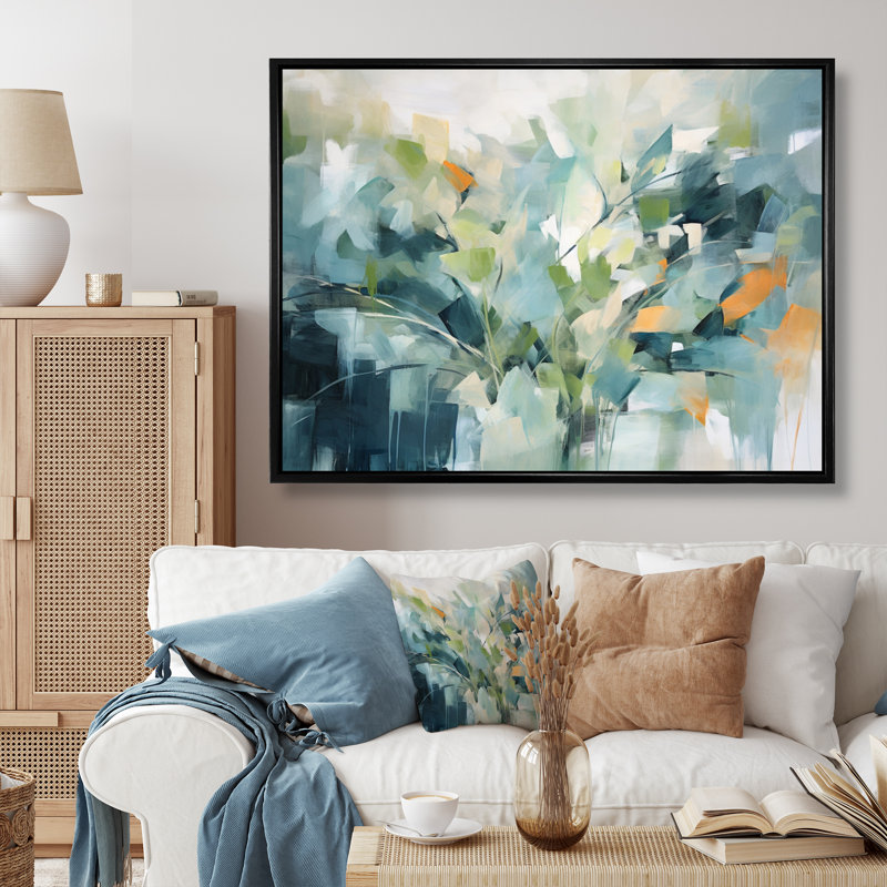 «Blue Botanical Garden III - Abstract Botanicals», art mural, Cadre flottant noir, H 30 po x l 40 po, Noir