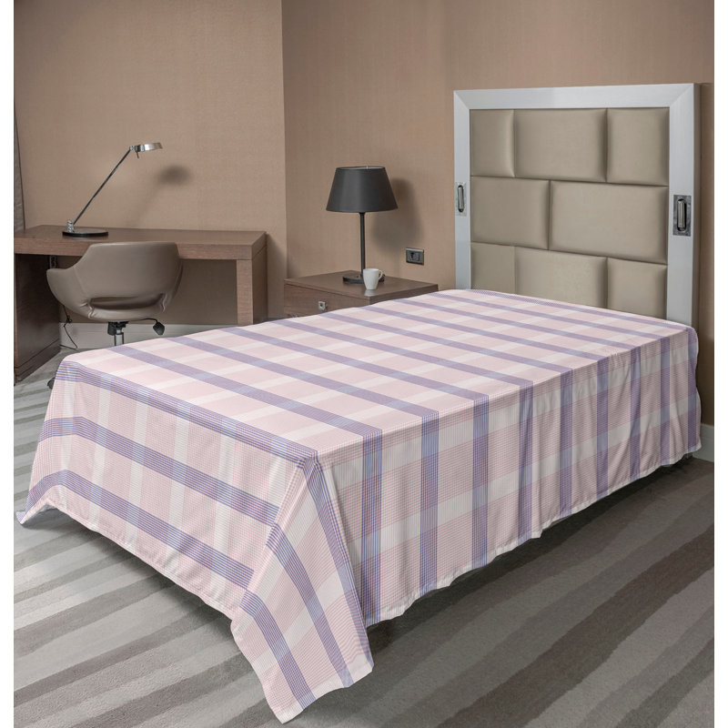 Drap plat moderne de style bohème Ambesonne, Drap plat pour lit simple TG, Carreauté mauve / gris / bleu ciel