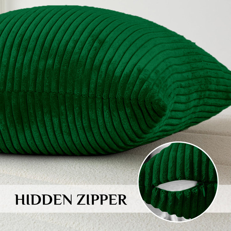 Striped Crushed Velvet Cushion Cover (Set Of 2) , Emerald