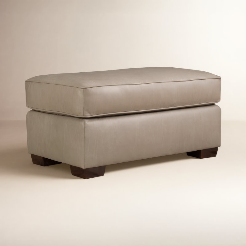 Porter Genuine Leather Ottoman, Nantucket Stone Genuine Leather