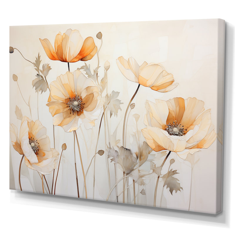 Beige Poppy Meadow Melody V, H 34 po x l 44 po x P 1,5 po, Toile tendue