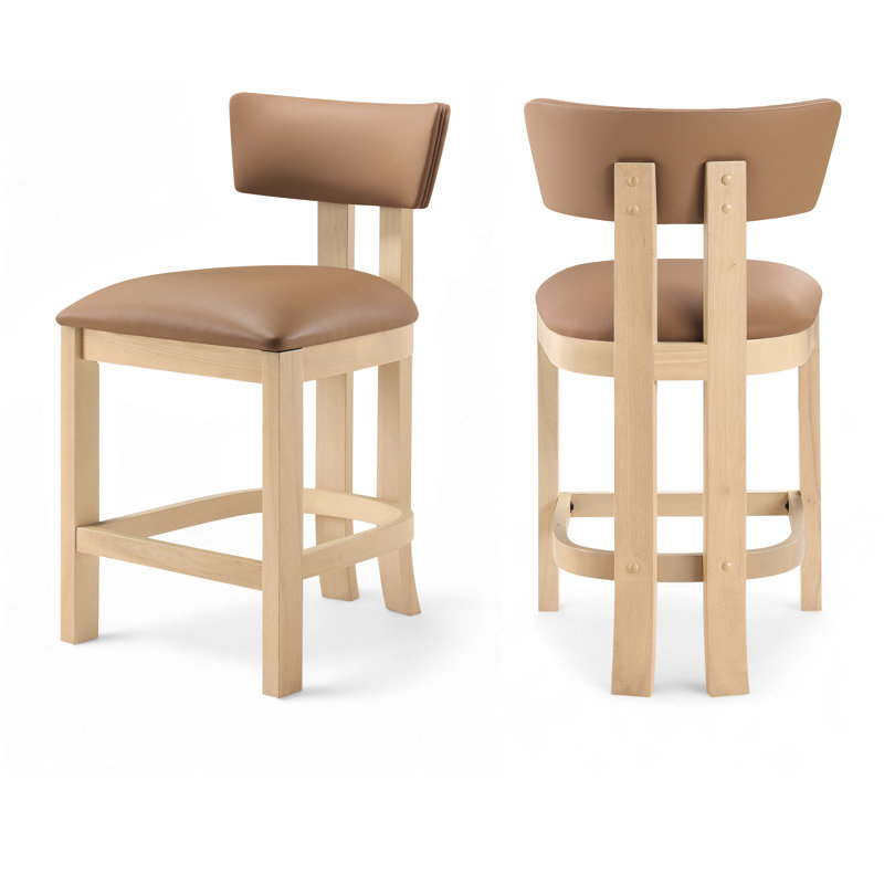 Phalan Vegan Leather Upholstered Counter Stool, Cognac Vegan Leather, Stained Natural