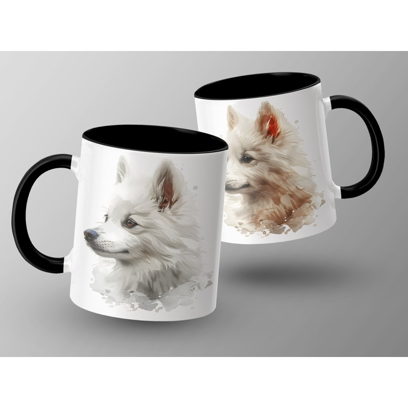 11oz Watercolour Samoyed Dog Design Coffee Mug, 3, Black