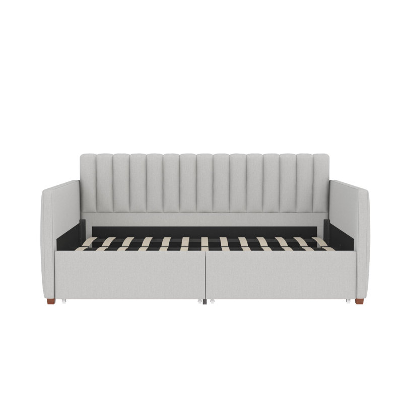 Twin Gray Linen Upholstered Daybed with Storage Drawers