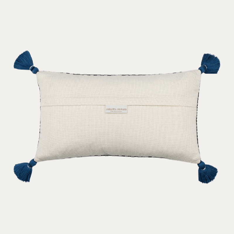 Ella Rectangular Cotton Pillow Cover and Insert, Navy/Natural