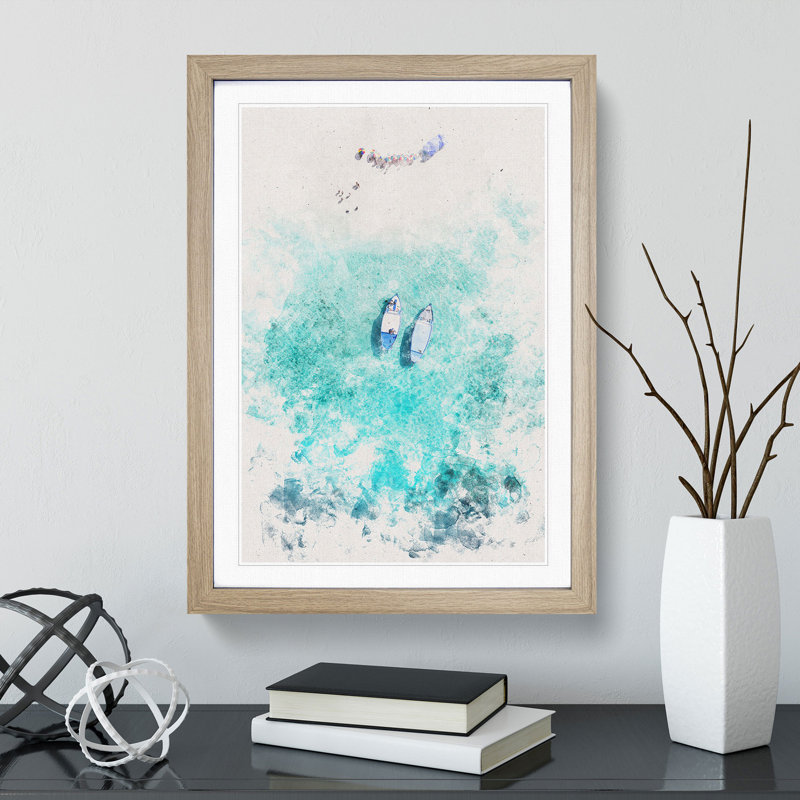 Boats in the Maldives - Framed Print, 63cm H x 45cm W x 2cm D, Oak Framed