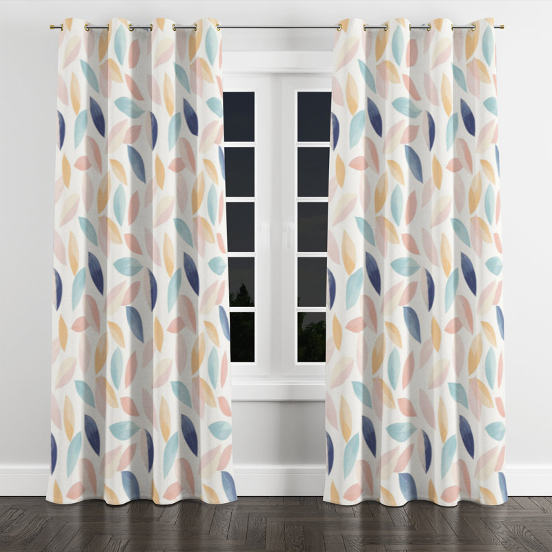 Abstract Velvet Curtains - Contemporary Boho Blue And Pink Boho Petals Grommet Curtain - 1 Panel, Gold Grommets
